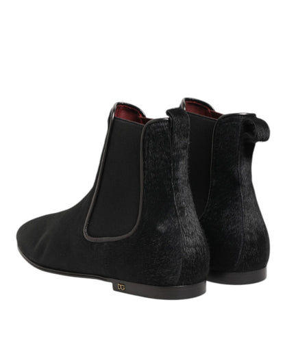Dolce & Gabbana Black Leather Fur Men CHELSEA Boots Shoes – EU 41.5 | US 8.5 par Dolce & Gabbana | Disponible sur Sandy Store ByNet