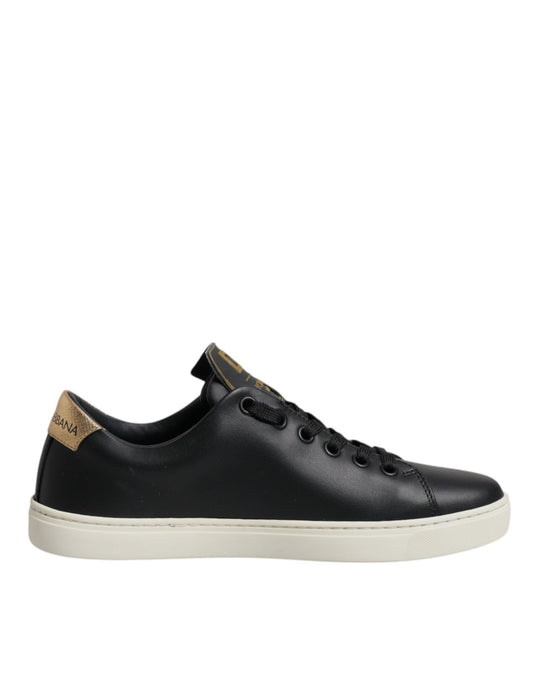 Dolce & Gabbana Black Leather Gold Red Heart Sneakers Shoes - Sandy Store ByNet