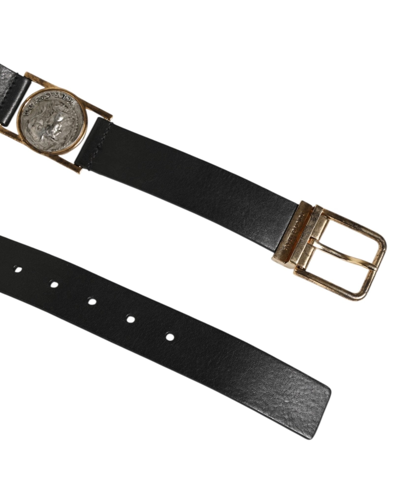 Dolce & Gabbana Black Leather Gold Silver Coin Buckle Belt – 90 cm / 36 Inches par Dolce & Gabbana | Disponible sur Sandy Store ByNet