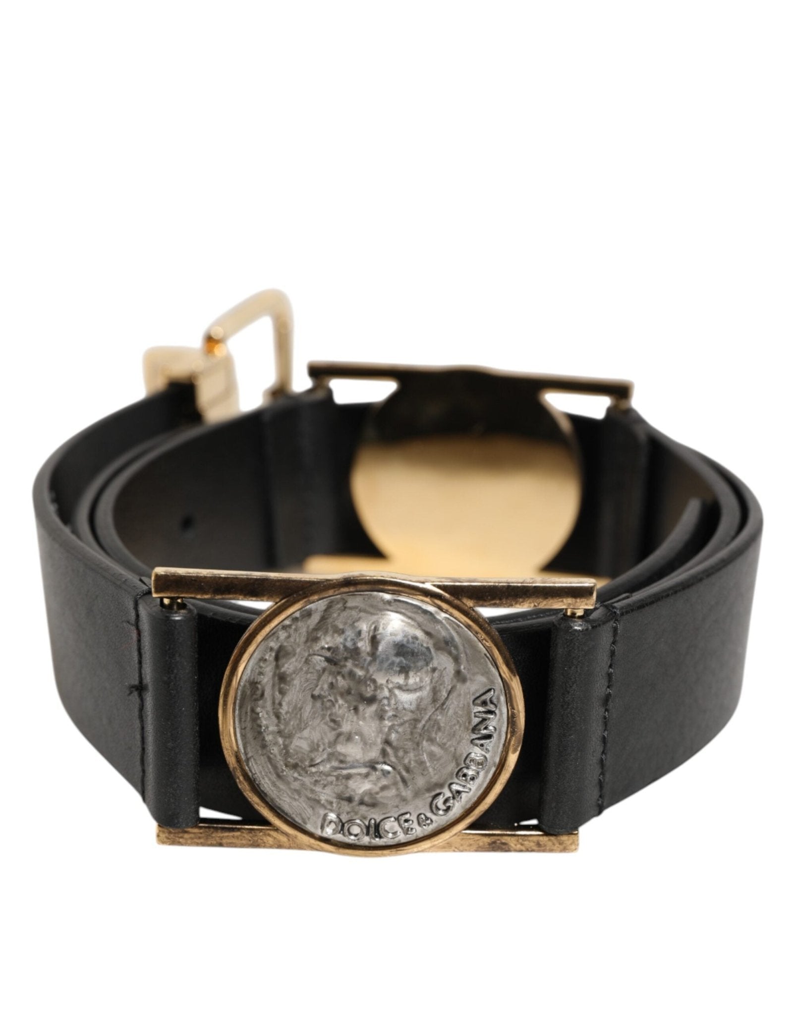 Dolce & Gabbana Black Leather Gold Silver Coin Buckle Belt – 90 cm / 36 Inches par Dolce & Gabbana | Disponible sur Sandy Store ByNet