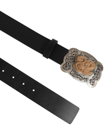 Dolce & Gabbana Black Leather Gothic Dragon Metal Buckle Belt – 100 cm / 40 Inches par Dolce & Gabbana | Disponible sur Sandy Store ByNet