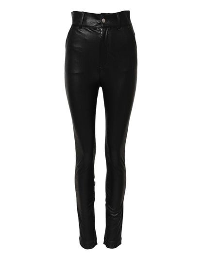 Dolce & Gabbana Black Leather High Waist Slim Fit Pants – IT40|S par Dolce & Gabbana | Disponible sur Sandy Store ByNet