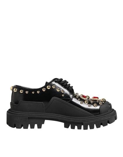 Dolce & Gabbana Black Leather Jeweled Crystals Derby Shoes – EU35.5/US5 par Dolce & Gabbana | Disponible sur Sandy Store ByNet