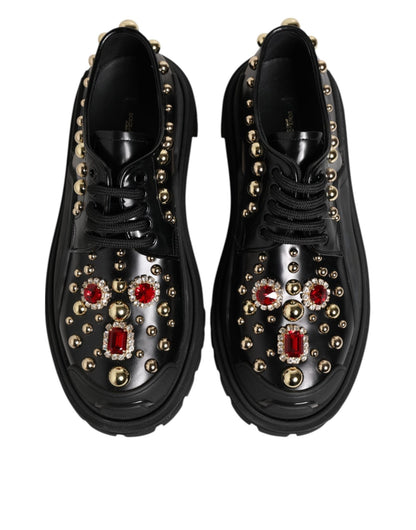 Dolce & Gabbana Black Leather Jeweled Crystals Derby Shoes – EU35.5/US5 par Dolce & Gabbana | Disponible sur Sandy Store ByNet