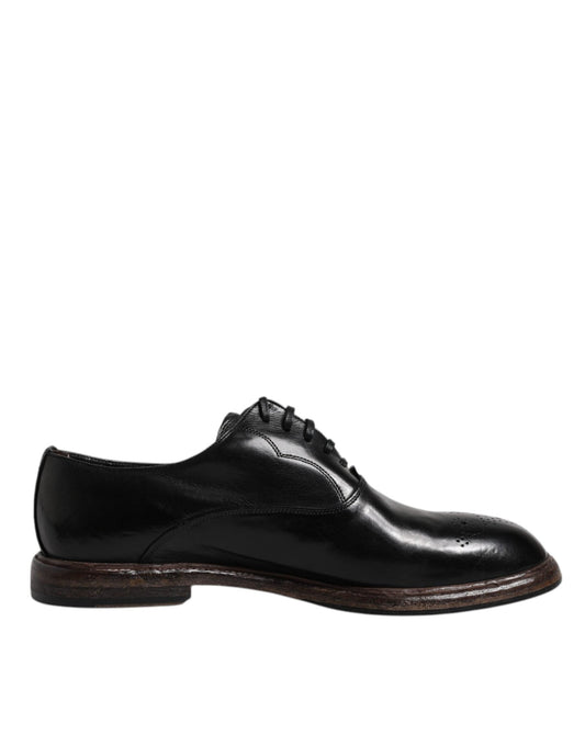 Dolce & Gabbana Black Leather Lace Up Men Derby Formal Shoes - Sandy Store ByNet