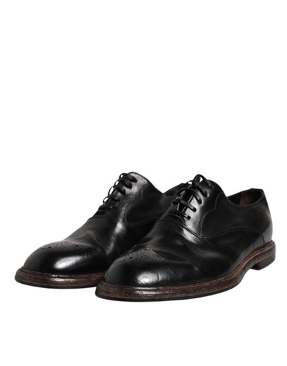Dolce & Gabbana Black Leather Lace Up Men Derby Formal Shoes - Sandy Store ByNet
