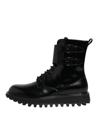 Dolce & Gabbana Black Leather Lace Up Mid Calf Boots Shoes – EU42/US9 par Dolce & Gabbana | Disponible sur Sandy Store ByNet