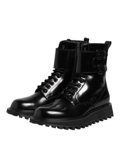 Dolce & Gabbana Black Leather Lace Up Mid Calf Boots Shoes – EU42/US9 par Dolce & Gabbana | Disponible sur Sandy Store ByNet