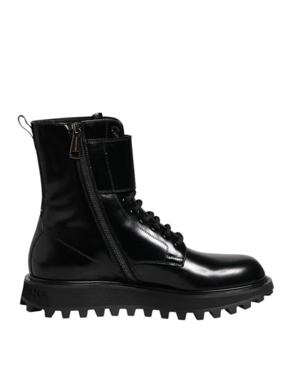 Dolce & Gabbana Black Leather Lace Up Mid Calf Boots Shoes – EU42/US9 par Dolce & Gabbana | Disponible sur Sandy Store ByNet