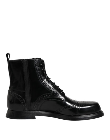 Dolce & Gabbana Black Leather Lace Up Mid Calf Boots Shoes – EU44/US11 par Dolce & Gabbana | Disponible sur Sandy Store ByNet