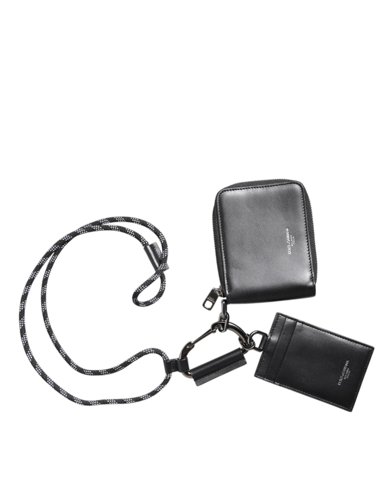 Dolce & Gabbana Black Leather Lanyard Zip Around Card Holder Wallet - Sandy Store ByNet