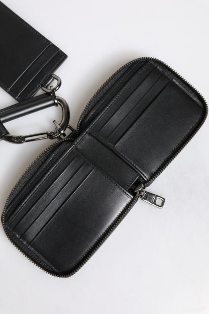 Dolce & Gabbana Black Leather Lanyard Zip Around Card Holder Wallet - Sandy Store ByNet