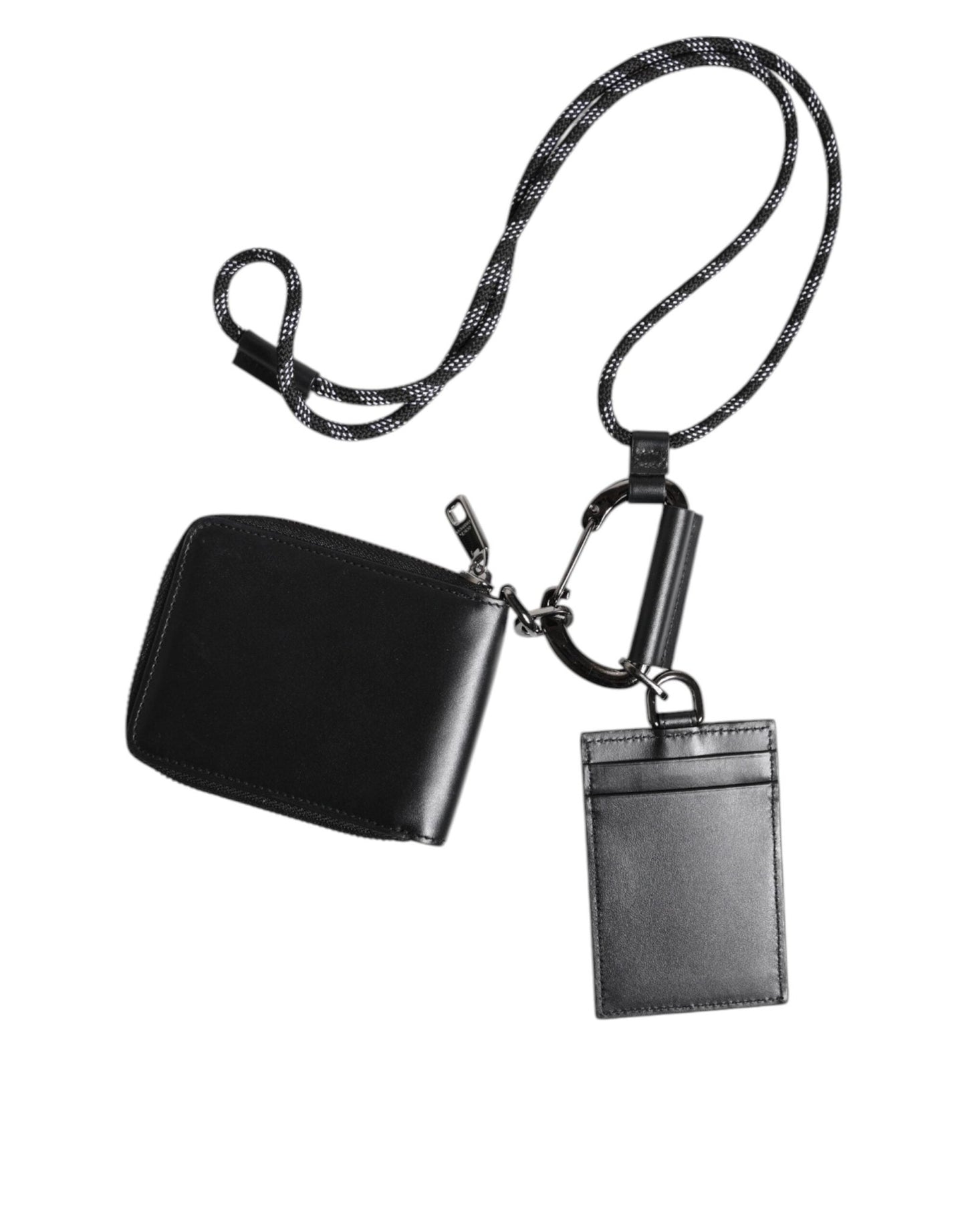 Dolce & Gabbana Black Leather Lanyard Zip Around Card Holder Wallet - Sandy Store ByNet