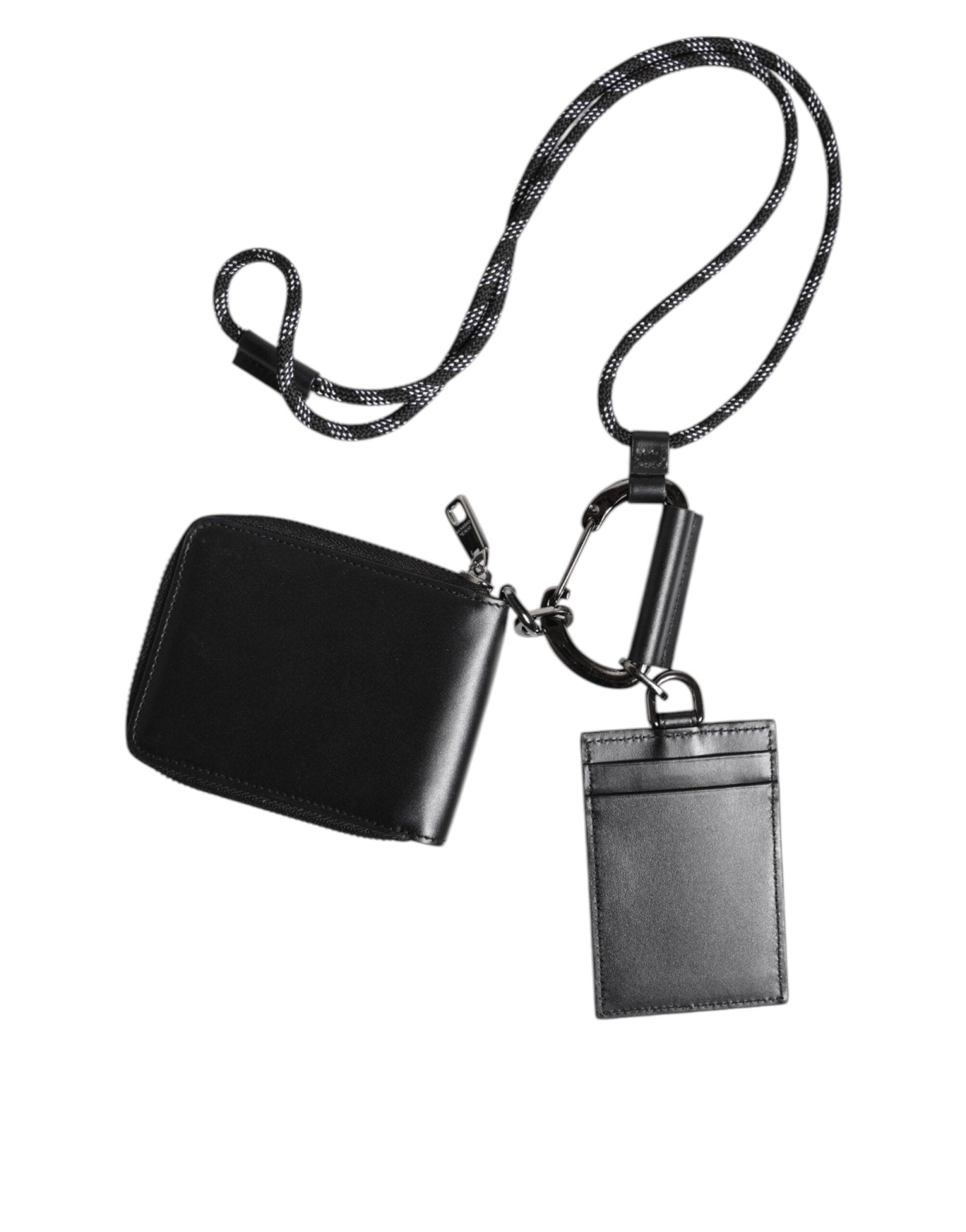 Dolce & Gabbana Black Leather Lanyard Zip Around Card Holder Wallet - Sandy Store ByNet