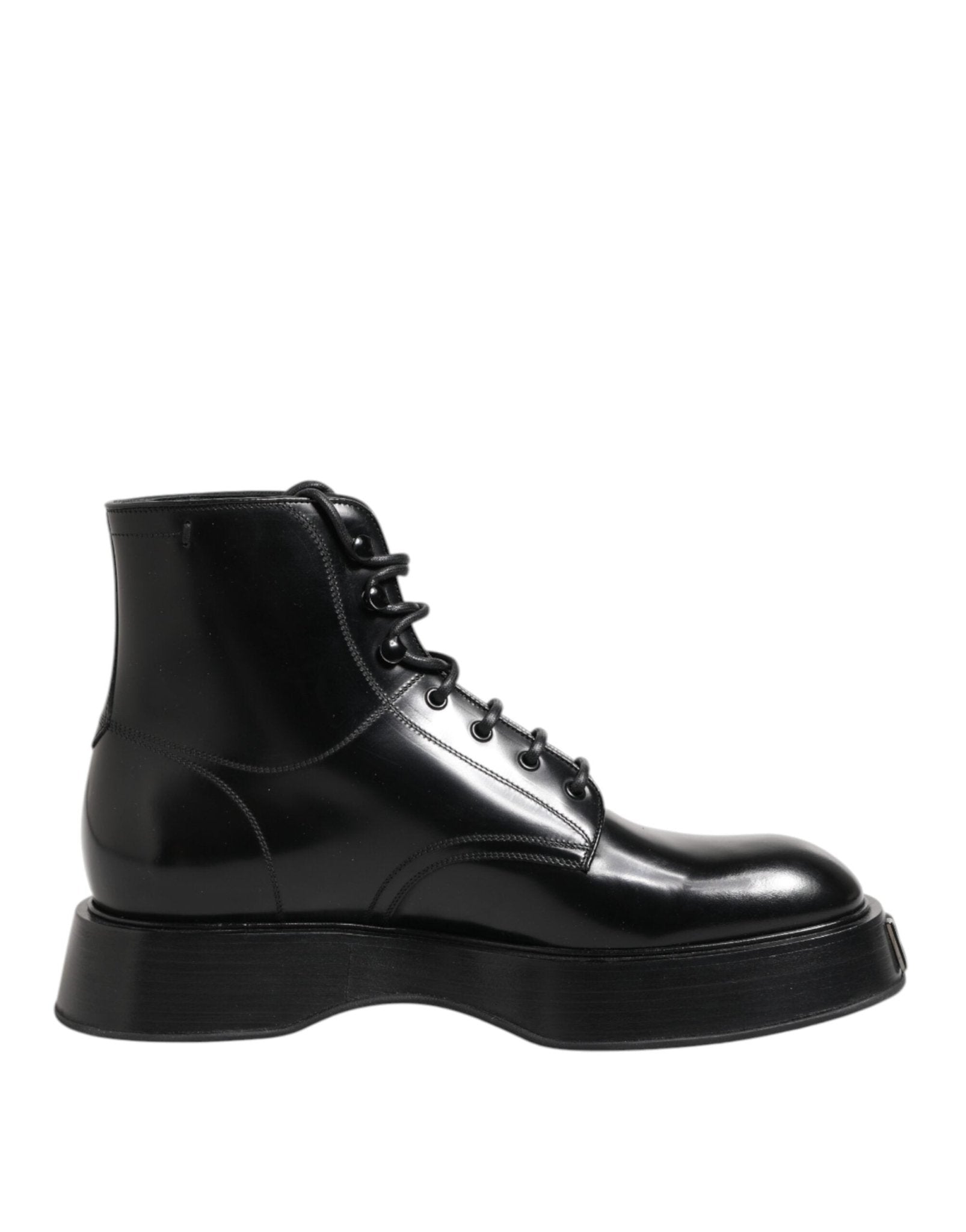 Dolce & Gabbana Black Leather Logo Ankle Boots Lace Up Shoes – EU41/US8 par Dolce & Gabbana | Disponible sur Sandy Store ByNet