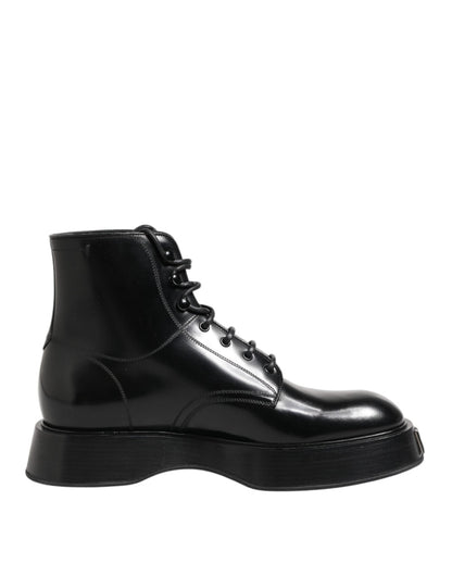 Dolce & Gabbana Black Leather Logo Ankle Boots Lace Up Shoes – EU41/US8 par Dolce & Gabbana | Disponible sur Sandy Store ByNet