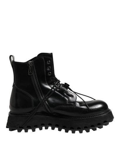 Dolce & Gabbana Black Leather Logo Ankle Boots Lace Up Shoes – EU44/US11 par Dolce & Gabbana | Disponible sur Sandy Store ByNet