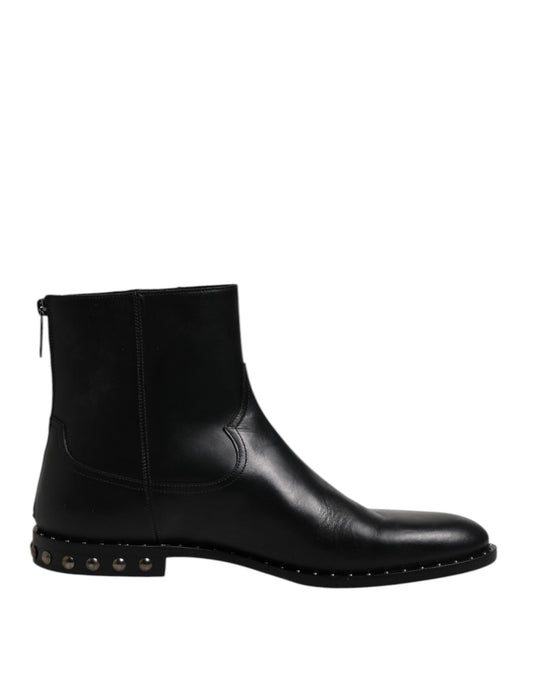 Dolce & Gabbana Black Leather Logo Ankle Boots Studded Shoes – EU44/US11 par Dolce & Gabbana | Disponible sur Sandy Store ByNet