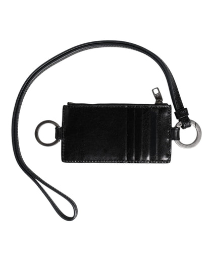 Dolce & Gabbana Black Leather Logo Embossed Lanyard Card Holder Wallet – par Dolce & Gabbana | Disponible sur Sandy Store ByNet