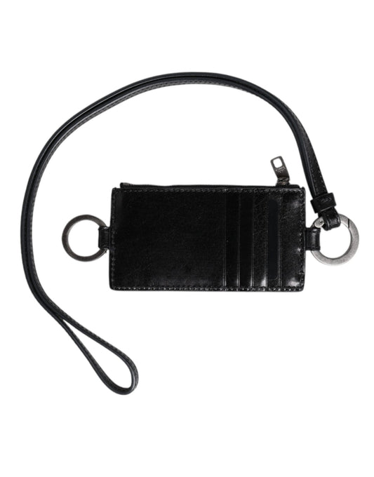 Dolce & Gabbana Black Leather Logo Embossed Lanyard Card Holder Wallet – par Dolce & Gabbana | Disponible sur Sandy Store ByNet