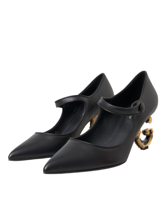Dolce & Gabbana Black Leather Logo Heels Mary Janes Pumps Shoes - Sandy Store ByNet