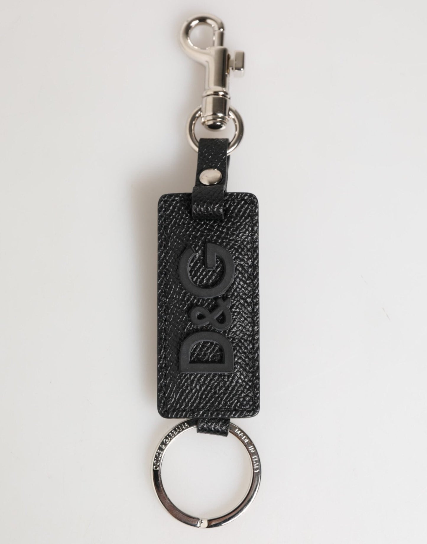 Dolce & Gabbana Black Leather Logo Metal Ring Keychain Holder Keyring – par Dolce & Gabbana | Disponible sur Sandy Store ByNet