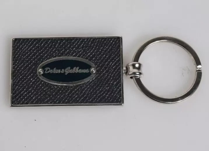 Dolce & Gabbana Black Leather Logo Metal Ring Keychain Keyring - Sandy Store ByNet