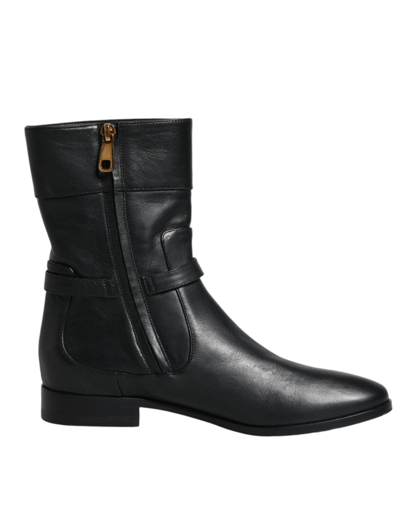 Dolce & Gabbana Black Leather Logo Mid Calf Boots Shoes - Sandy Store ByNet