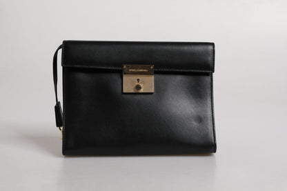 Dolce & Gabbana Black Leather Logo Plaque Document Briefcase Bag – par Dolce & Gabbana | Disponible sur Sandy Store ByNet