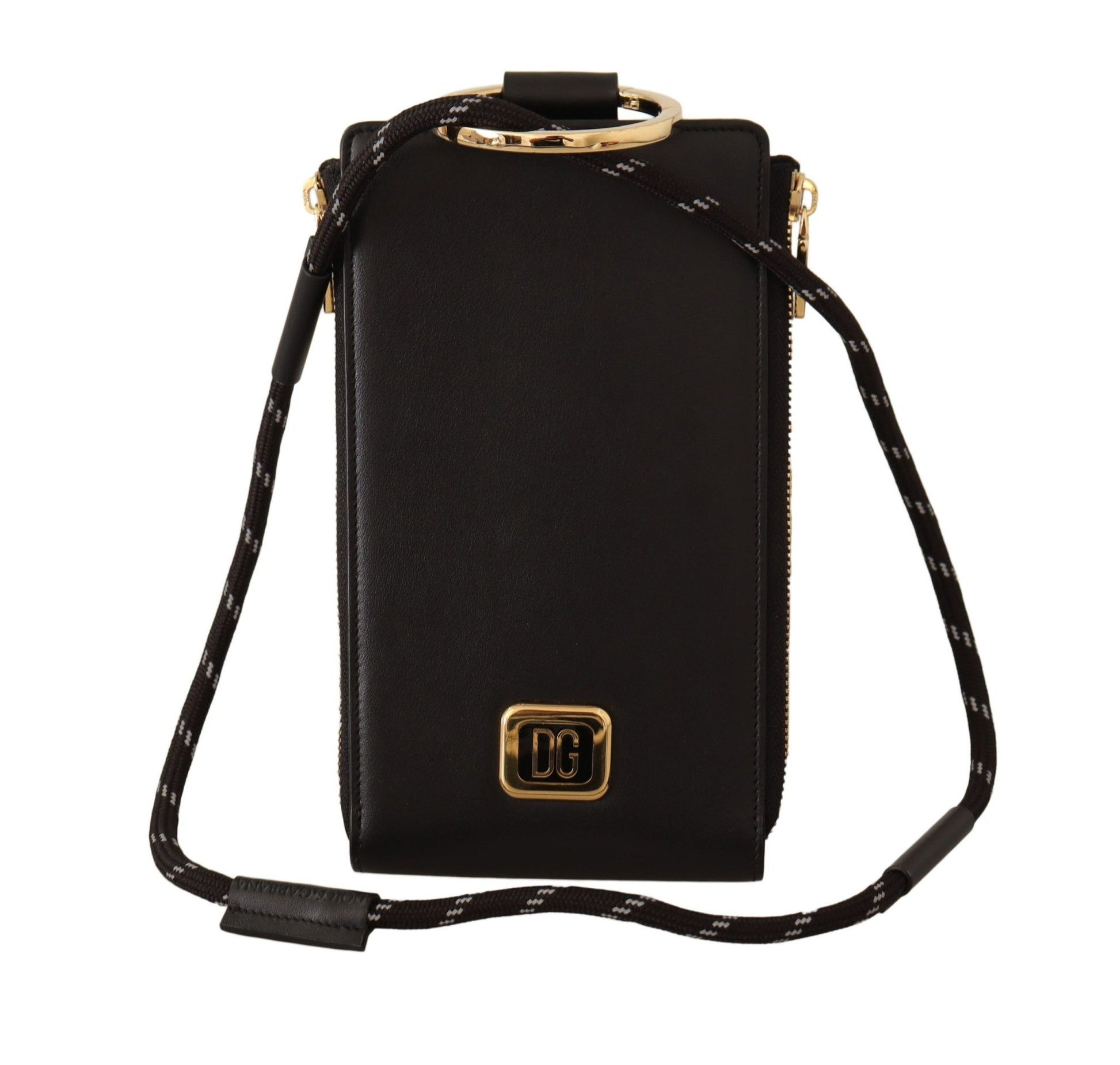 Dolce & Gabbana Black Leather Logo Plaque Neck Strap Card Coin Wallet – par Dolce & Gabbana | Disponible sur Sandy Store ByNet
