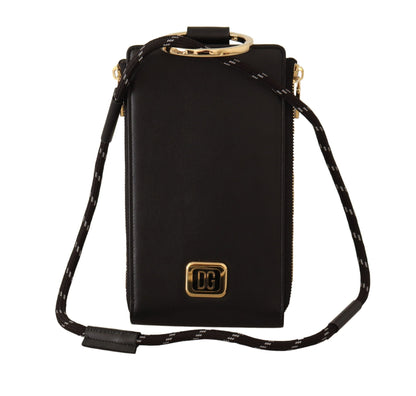 Dolce & Gabbana Black Leather Logo Plaque Neck Strap Card Coin Wallet – par Dolce & Gabbana | Disponible sur Sandy Store ByNet