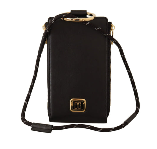 Dolce & Gabbana Black Leather Logo Plaque Neck Strap Card Coin Wallet – par Dolce & Gabbana | Disponible sur Sandy Store ByNet