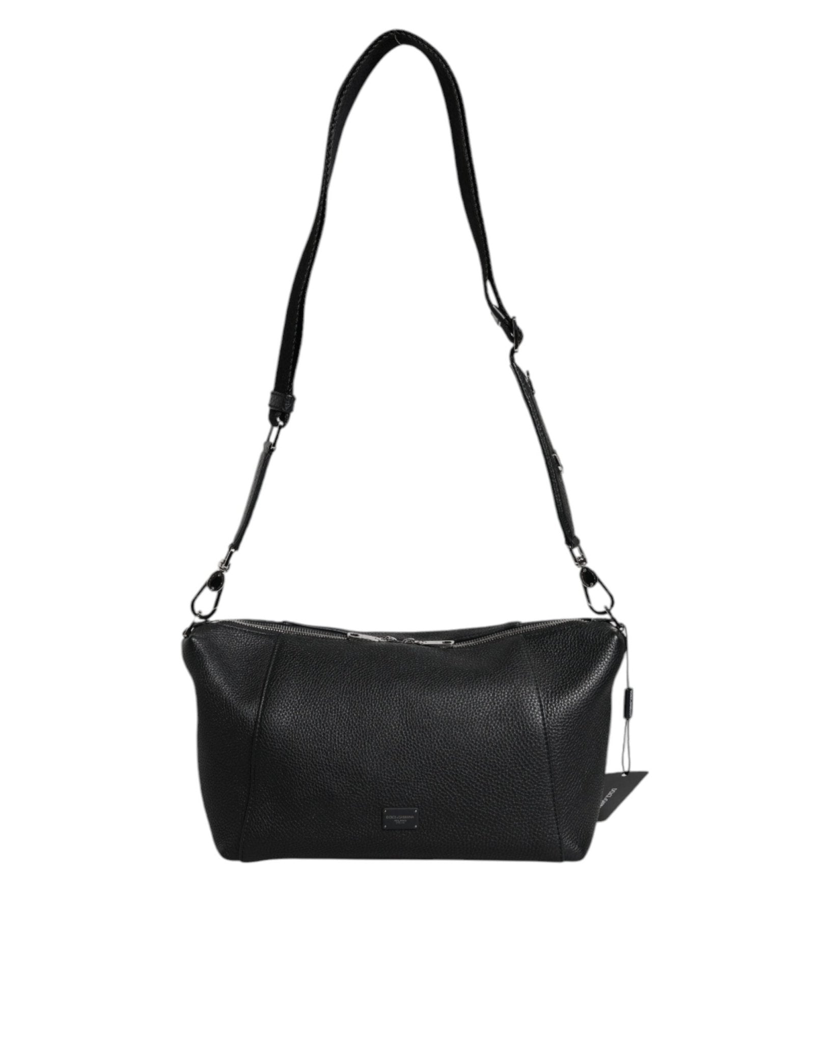 Dolce & Gabbana Black Leather Logo Plaque Shoulder Crossbody Bag - Sandy Store ByNet