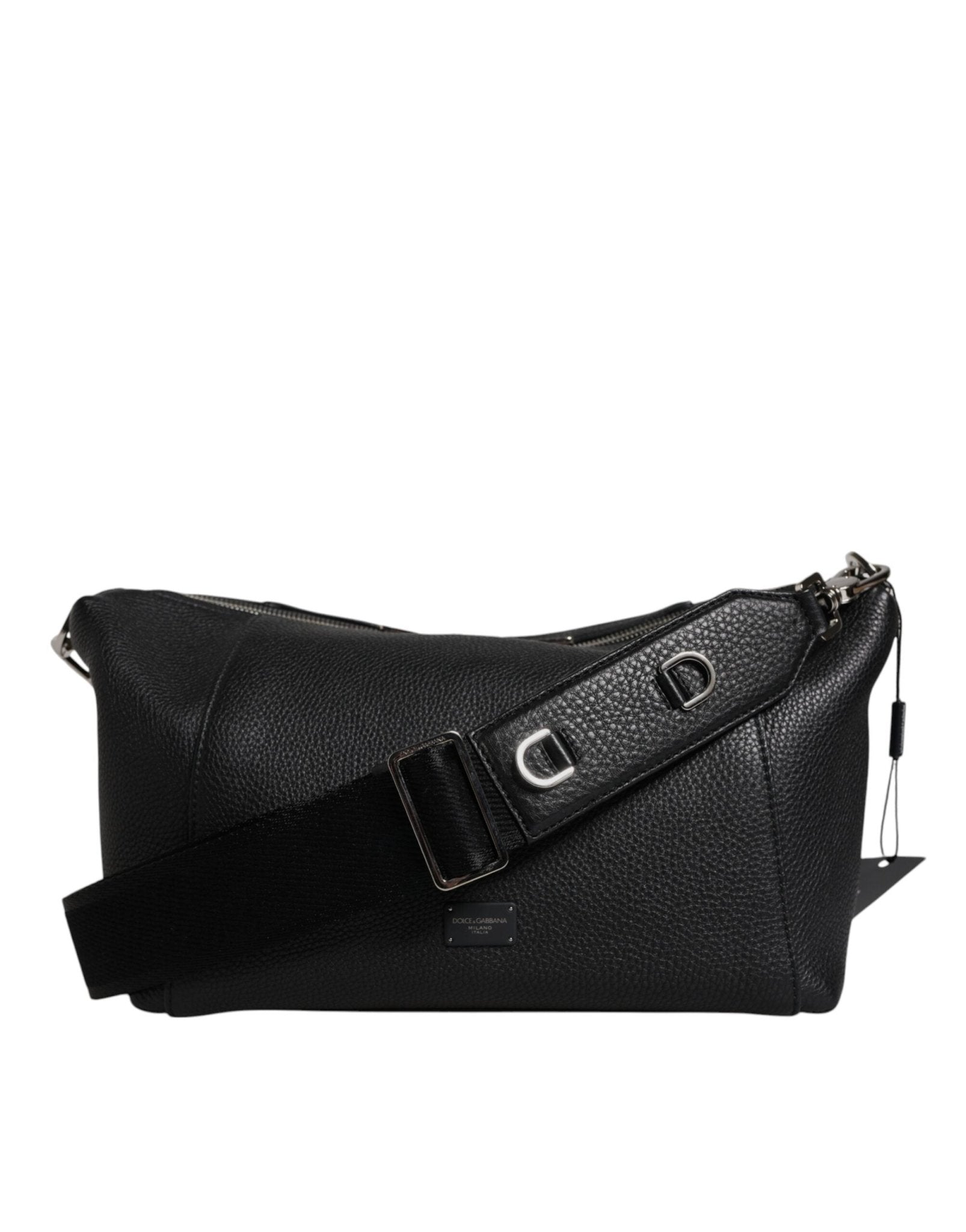 Dolce & Gabbana Black Leather Logo Plaque Shoulder Crossbody Bag - Sandy Store ByNet