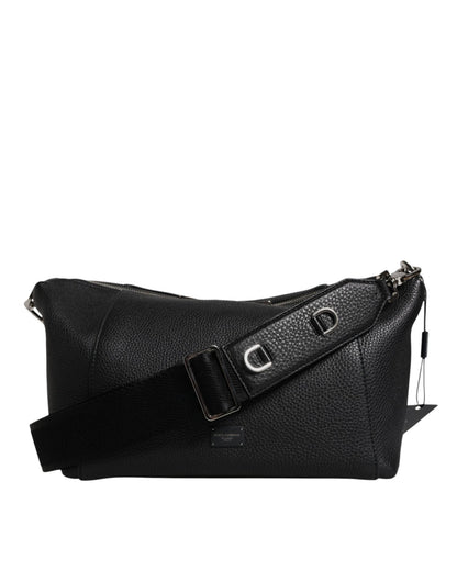 Dolce & Gabbana Black Leather Logo Plaque Shoulder Crossbody Bag - Sandy Store ByNet