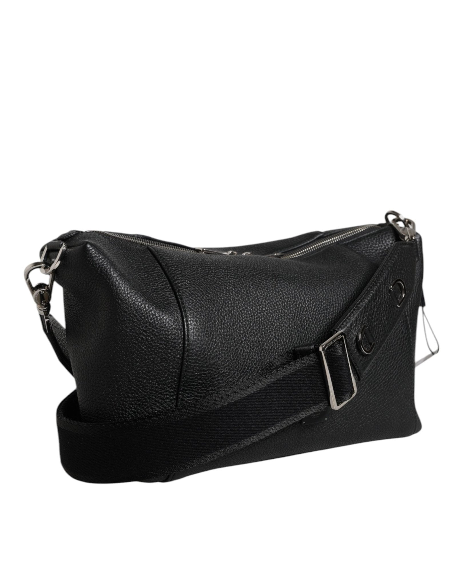 Dolce & Gabbana Black Leather Logo Plaque Shoulder Crossbody Bag - Sandy Store ByNet