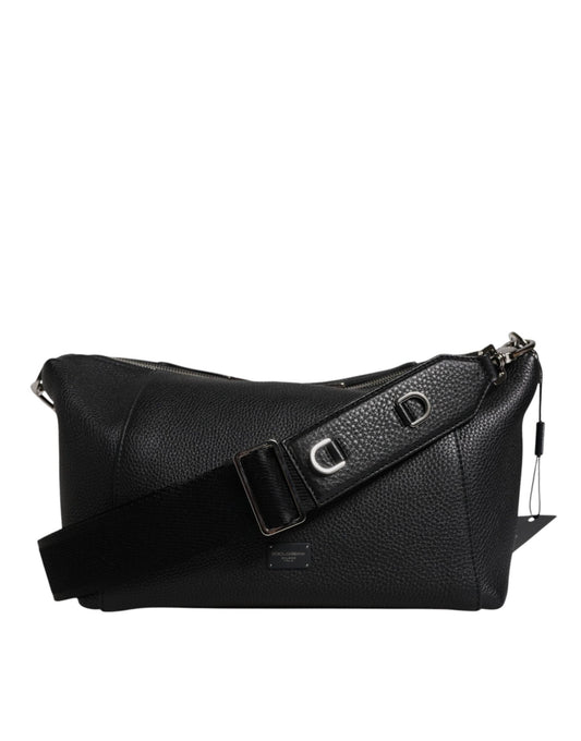 Dolce & Gabbana Black Leather Logo Plaque Shoulder Crossbody Bag - Sandy Store ByNet