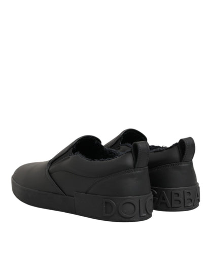 Dolce & Gabbana Black Leather Low Top Slip On Sneakers Shoes – EU44/US11 par Dolce & Gabbana | Disponible sur Sandy Store ByNet