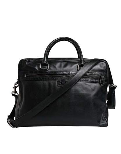 Dolce & Gabbana Black Leather Messenger Shoulder Strap Bag - Sandy Store ByNet