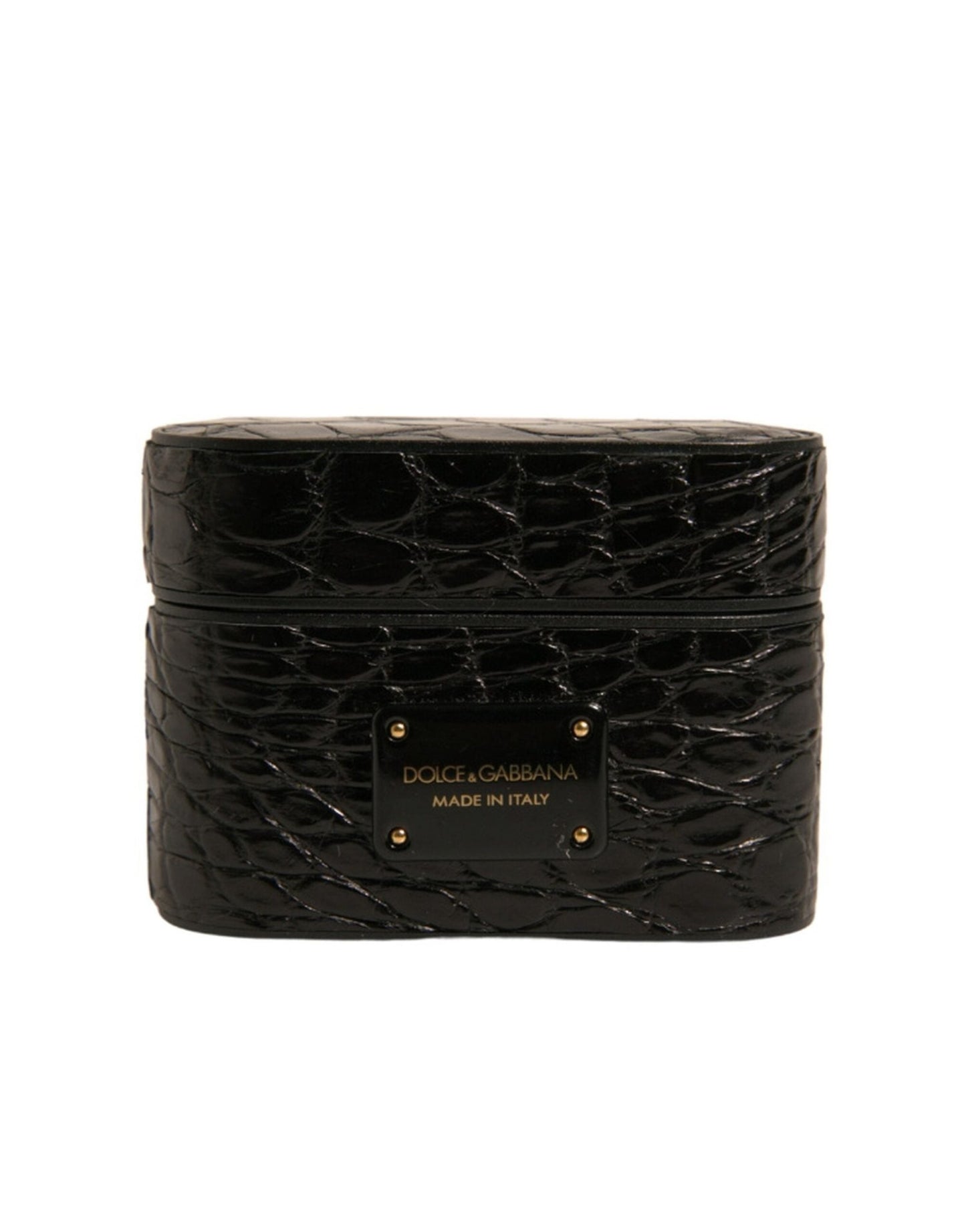 Dolce & Gabbana Black Leather Metal Logo Plaque Holder Airpods Case – par Dolce & Gabbana | Disponible sur Sandy Store ByNet