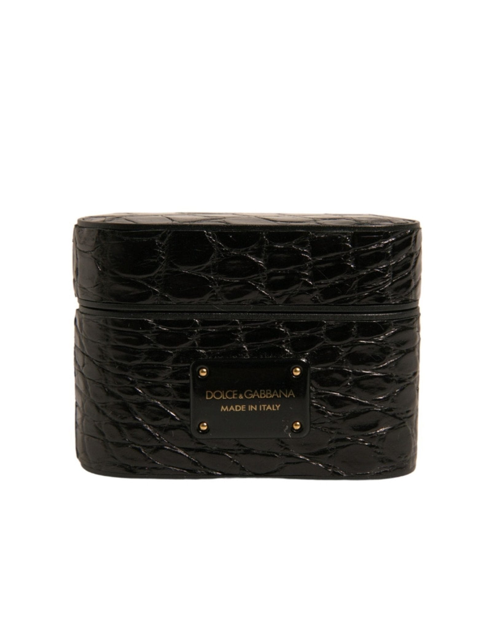 Dolce & Gabbana Black Leather Metal Logo Plaque Holder Airpods Case – par Dolce & Gabbana | Disponible sur Sandy Store ByNet