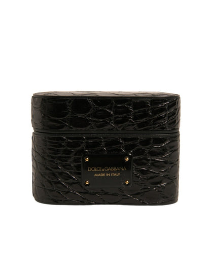Dolce & Gabbana Black Leather Metal Logo Plaque Holder Airpods Case – par Dolce & Gabbana | Disponible sur Sandy Store ByNet
