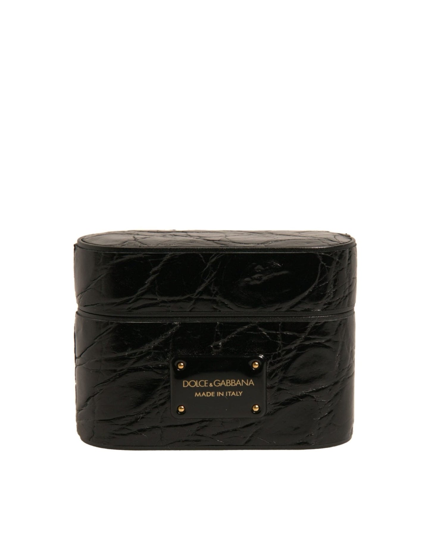Dolce & Gabbana Black Leather Metal Logo Plaque Holder Airpods Case – par Dolce & Gabbana | Disponible sur Sandy Store ByNet