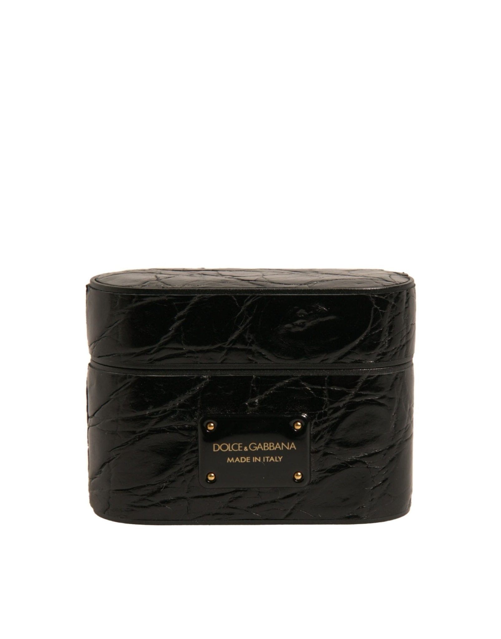 Dolce & Gabbana Black Leather Metal Logo Plaque Holder Airpods Case – par Dolce & Gabbana | Disponible sur Sandy Store ByNet