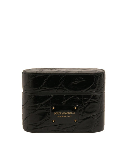 Dolce & Gabbana Black Leather Metal Logo Plaque Holder Airpods Case – par Dolce & Gabbana | Disponible sur Sandy Store ByNet