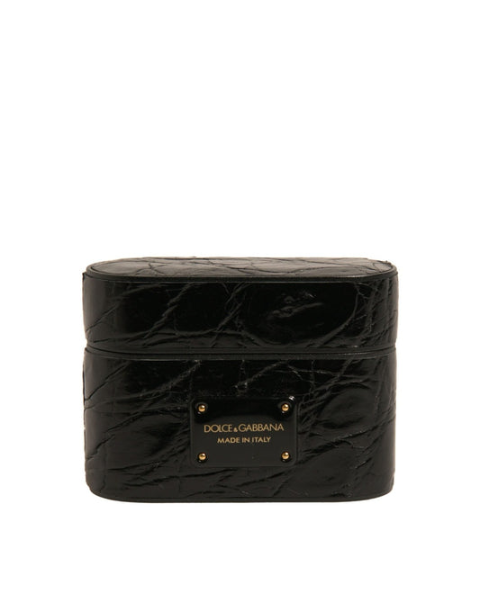 Dolce & Gabbana Black Leather Metal Logo Plaque Holder Airpods Case – par Dolce & Gabbana | Disponible sur Sandy Store ByNet
