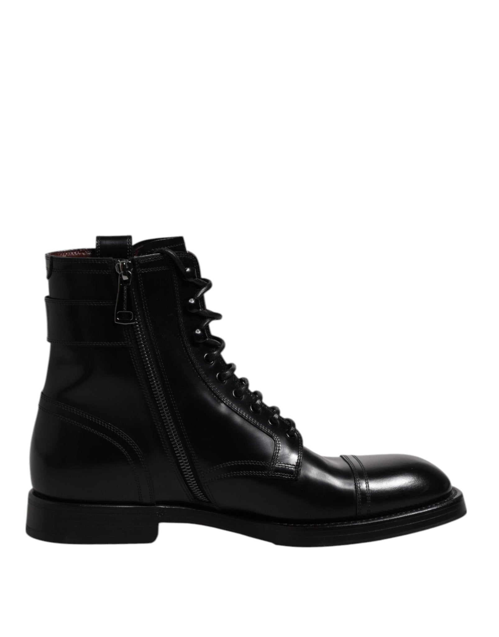 Dolce & Gabbana Black Leather Mid Calf Boots Lace Up Shoes – EU44/US11 par Dolce & Gabbana | Disponible sur Sandy Store ByNet