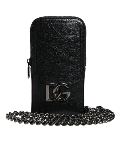 Dolce & Gabbana Black Leather Purse Crossbody Chain Sling Phone Bag – par Dolce & Gabbana | Disponible sur Sandy Store ByNet