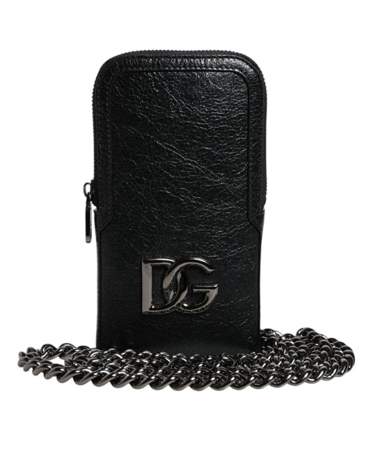 Dolce & Gabbana Black Leather Purse Crossbody Chain Sling Phone Bag - Sandy Store ByNet