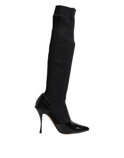 Dolce & Gabbana Black Leather Ribbed Knit Knee Boots Shoes – EU38/US7.5 par Dolce & Gabbana | Disponible sur Sandy Store ByNet